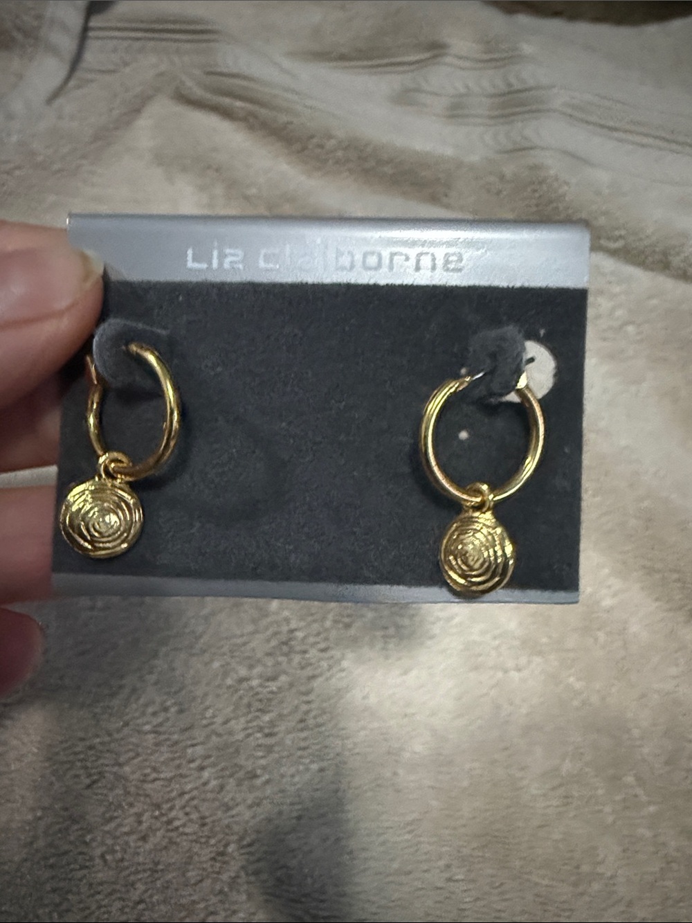 Liz Claiborne Gold Hoop Earrings with Textured Disc Charms